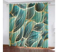 MELABE Jade Green Blackout Curtains, Gold Stripes 3D Printing Window Curtain, 2 Panel Decor Grommet Curtains for Bedroom Living Room Home Decor 2 x 58.5W x 137H cm