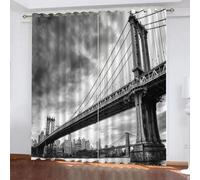 MELABE New York Bridge Blackout Curtain, City Night View 2 Panels Window Curtains, Thermal Insulated Grommet Drapes for Bedroom Living Room Windows 100W x 160H
