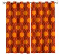 MELABE Orange Geometry Blackout Curtains Bedroom, Black Line Art 3D Print Pattern Eyelet Thermal Insulated Blackout Curtains for Kids Boys Girls Playroom 2 x 58.5W x 137H cm