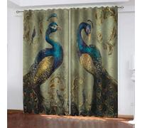 MELABE Retro Peacock Curtains Opaque Set of 2, Jade Green 3D Blackout Curtains with Eyelets Cold and Heat Resistant for Kids Room Boys Girls Bedroom Window Decoration 2 x 58.5W x 137H cm