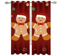 MELABE Retro Yellow Gingerbread Man Blackout Curtain, Christmas Red Background 2 Panels Window Curtains, Thermal Insulated Grommet Drapes for Bedroom Living Room Windows 2 x 100W x 160H cm