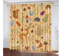 MELABE Squirrel Elk Blackout Curtains Bedroom, Mushroom Hedgehog 3D Print Pattern Eyelet Thermal Insulated Blackout Curtains for Kids Boys Girls Playroom 100W x 160H