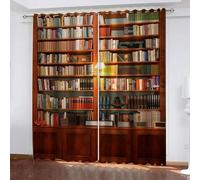 MELABE Vintage Bookshelf Blackout Curtains, Book Series 3D Printing Window Curtain, 2 Panel Decor Grommet Curtains for Bedroom Living Room Home Decor 2 x 130W x 240H cm