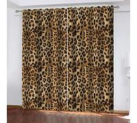 MELABE Yellow Brown Blackout Window Curtain, Black Leopard Print 3D Print Curtains, 2 Panels Darkening Thermal Insulated Drapes with Top Grommet for Living Room Bedroom 2 x 117.5W x 230H cm