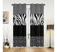 MELABE Zebra Leopard Print Blackout Curtain, Black and White 2 Panels Window Curtains, Thermal Insulated Grommet Drapes for Bedroom Living Room Windows 2 x 58.5W x 137H cm