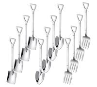 melairo 12PCS Dessert Spoons and Forks Kit Shovel Shape Ice Cream Spoons Set Kit Mini Shovel Spoons for Coffee Yogurt Cake Fruit