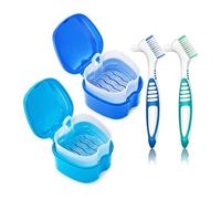 melairo 2 Pack Denture Bath Case Cup Retainer Cleaner Holder Case with Strainer Basket and Brush for Travel Cleaning B