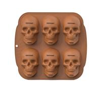 melairo Halloween Skull Cake Pan Silicone Mold, 6 Cavities Pirate Skull 3D Silicone Mold Baking Pan,Brown Easy to Use