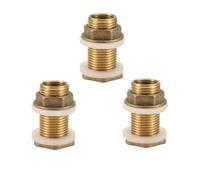 melairo Solid Brass Bulkhead Fitting, 3 Sets 3/8 Inch Female 1/2 Inch Male Solid Brass Water Tank Connector Threaded with Ring