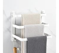 Melairy 30CM 3 Tier Bathroom Hanging Towel Rack with Hooks Towel Rail Self Adhesive Towel Holder Hanger Space Aluminum Anti-rust Bathroom Accessory - White