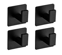Melairy 4 Pack Self Adhesive Hooks Black Adhesive Waterproof Heavy Duty Towel Holder Coat Rack, Sticky Wall Hooks for Kitchen Bathroom Office Closet