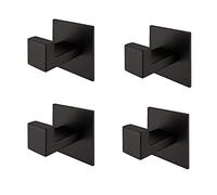 Melairy 4PC Self Adhesive 304 Stainless Steel Bathroom Square Towel Hook Matte Black Finish Coat Hat Door Hook Hanger Bathroom Accessories,No Screw Need