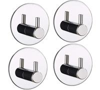 Melairy 4PC Self Adhesive Hooks Heavy Duty Bathroom Door Hooks Office Home Kitchen Stick on Hooks for Hanging Coats Towels Keys-Anti-Rust Waterproof,No Drill Glue Needed Chrome