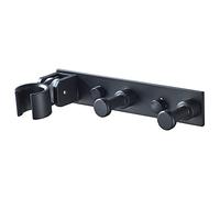 Melairy Multifunctional Shower Head Holder Removable Nail Free Handheld Shower Head Holder with Two Hooks Shower Head Holder in Aluminium, Wall Mount Bathroom Storage Rack Black(15.5CM)