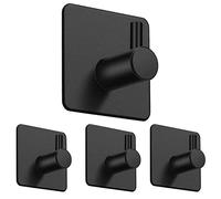 Melairy Self Adhesive Hooks 4PC Stainless Steel Adhesive Door Hooks, Coat Hooks, Anti-Rust Waterproof Sticky Hooks for Kitchen Bathroom Office Toilet No Drill Black