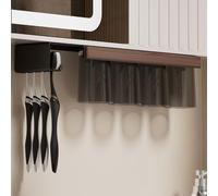 Melairy Walnut Toothbrush Holders Wall Mounted Tooth Brush Holder Organiser With 4 Brush Slots 4 Magnetic Cups Self Adhesive Toothbrush Holders For Bathroom