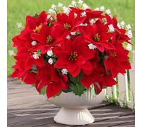 MELAJIA Christmas Artificial Flowers for Outdoors 12PC Poinsettia Flowers | Winter Outdoor Artificial Flowers Fake Plants Faux Flowers for Planters Garden Porch Patio Home Decor
