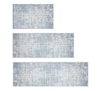 MELAJIA Kitchen Rugs Set of 3 Non Slip Washable Mats - 3 Piece Set Grey Boho Mat Set - Kitchen Runner Rug Carpet (50x80cm+50x120+50x150cm)