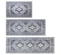 MELAJIA Kitchen Rugs Sets of 3 Washable Non Slip Dark Grey Kitchen Mats 3 Piece Set Boho Kitchen Runner Rugs Carpets for Hallway Front Door Dark Grey(50x80cm+50x120cm+50x150cm)