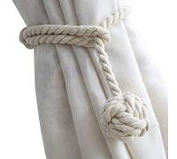 Melaluxe 2 Pack Curtain Tiebacks - Heavy Duty Curtain Rope Tieback, Handmade Rural Decorative Curtain Holdbacks (Beige)