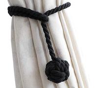 Melaluxe Pack of 4 Curtain Tiebacks - Natural Cotton Curtain Rope Tieback, Handmade Rural Decorative Curtain Holdbacks (Black)