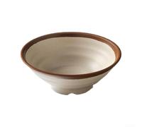 Melamine Bowl Brown Rim Deep Serving Dish for Rice Noodles - Shatterproof Retro Texture 800ml(22.6cm)
