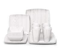 Melamine Dinnerware Set 16Pcs Wood-looking - Dish Dishware Square Mugs Tumbler Wood Grain Woodland Plastic Outdoor Plates Bowls Durable Service for 4