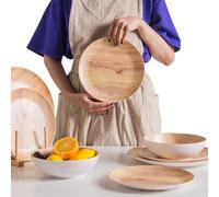 Melamine Dinnerware Set 18Pcs Wood-Looking - Dish Dishware Wood Grain Woodland Plastic Outdoor Plates Bowls Durable Service for 6