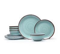 Melamine Dinnerware Set for 4, 12Pcs Dinnerware Sets, Mint Blue Plates And Bowls Sets Morden Dish Set Dishwasher Safe BPA Free(Green)