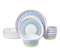 Melamine Dinnerware Set of 12 Pcs Dinner Dishes Set Bowls and Plates for Indoor and Outdoor with Unbreakable Non-breakable Lightweight Dining Tableware