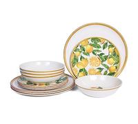 Melamine Dinnerware Sets- 12pcs Melamine Plates and Bowls Set for 4,Indoor and Outdoor Dinnerware, Lemon dinnerware set