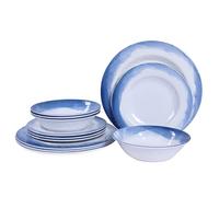 Melamine Dinnerware Sets- 12pcs Melamine Plates and Bowls Set for 4, Suitable for Indoor and Outdoor Use, Blue