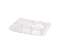 Melamine Divided Tray 6 Compartment Rectangular Plate with Cutlery Slot for Meals School Lunches Office Dining White 35.5cm(White)