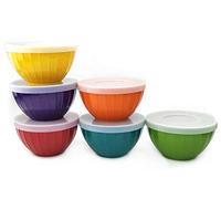 Melamine Fluted Bowls Set with Lids-6pcs 17.5 oz Cereal/Soup/Prep Bowls,6 Assorted Color| Break-Resistant 100% Melamine Bowls and Plastic Lids | Dishwasher Safe,BPA Free