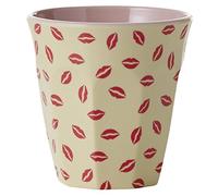 Melamine Medium Cup Two Tone with Kiss Print Red, Cream and Soft Pink by Rice DK