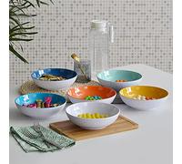 Melamine Rainbow Color Pasta Bowls Sets,Color Collision Cereal Bowls, Shallow Salad Bowls (7.5 inch, 6 Pcs, 25oz) Dishwasher Safe Lightweight Unbreakable BPA Free