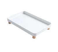 Melamine Tray,Rectangular Storage Plate,Features Solid Wood Legs At the Bottom,Suitable for Holding Cups and Food(White,30.3x19.1x2.5cm)