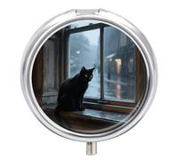 Melancholy Cat Medicine Pill Case, 3 Compartments Portable Decorative Medicine Organizer for Pocket or Wallet, Vitamin Organizer