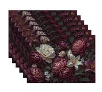 Melancholy Flowers Placemats Set of 2, Peonies And Lilies Table Mats 30x45cm Washable Kitchen Dining Table Decoration for Indoor/Outdoor Home Party Decor, Purple