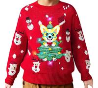 MELAND Christmas Jumper Kids, Red Corgi Light up Christmas Jumper for Girls Boys Age 5-16 Years Old, Unisex Ugly Xmas Sweater for Kids (8-10 Years)