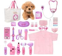 MELAND Doctors Set for Kids - Children Pet Vet Care Play Set with Doctor Costume, Plush Dog, Pretend Role Play Girls Toys for 3 4 5 6 Year Old Toddlers Birthday Presents