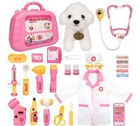 MELAND Doctors Set for Kids, Doctor Role Play Toys for 3-6 Girls Presents | case with dog doll, rich parts for pretend clinics, examine patients through group/family to encouage empathy, communciation