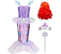 MELAND Mermaid Costume Kids, Princess Costumes for Girls Gift Aged 3-10, Little Mermaid Dress Up for Girls Halloween, Party (L)