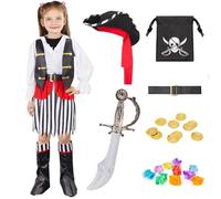 MELAND Pirate Costume Kids, Boys Girls Dress Up with Pirate Hat, Boot-covers for Kids Aged 3 to 10, Fancy Dress for Kids&Toddlers Halloween Costumes (White, S(3-4 Years))