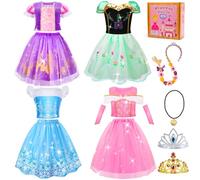 MELAND Princess Costumes for Girls, 4 Sets of Princess Dress up for Girls, Fancy Role Play Toys for 3 to 8 Year Old Girl Birthday Christmas Gifts