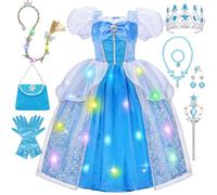 MELAND Princess Costumes for Girls, Blue Light Up Princess Dress Up for Girls Age 3-10, Fancy Dress for Kids & Toddlers Halloween (M)