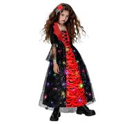 MELAND Vampire Costume Kids Girls Halloween Costumes for Kids Light Up Halloween Costumes Red Vampire Dress for Girls Age 4-14 Years Old(XL)