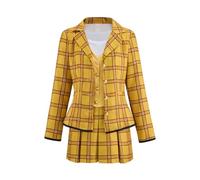MelangCos Clueless Cher Cosplay Costume Women's Yellow Plaid School Uniform Suit Jacket Shirt Vest Skirt Set Halloween Outfit (Yellow, XXL)