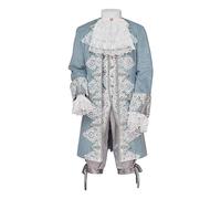 MelangCos Men's Marie Antoinette Costume 18th Century Rococo Tailcoat Suit Masquerade Deluxe Outfit for Prince (S, Baby Blue)