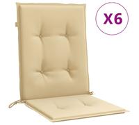 vidaXL Lowback Outdoor/Indoor Chair Cushion Pads - 6 pcs Seat Cushions, Melange Beige Fabric, Foam Filling, UV-Resistant, 100x50 cm